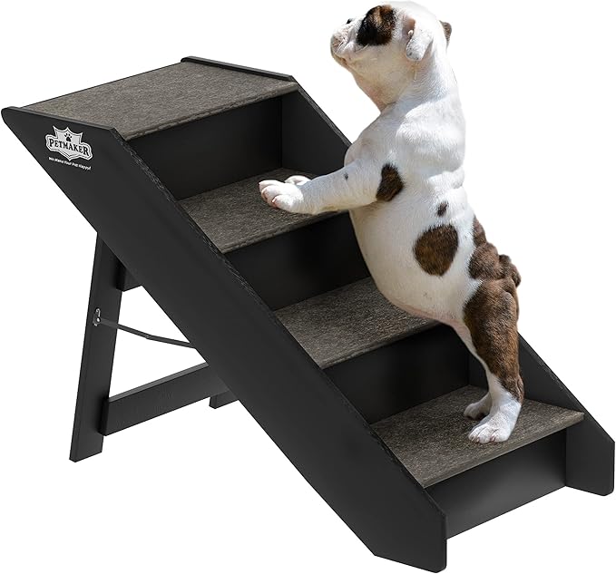 Pet Stairs - Home and Vehicle Nonslip Carpeted Dog Steps with 4-Step Design - for Puppies, Kittens, and Other Small Pets by PETMAKER (Gray)