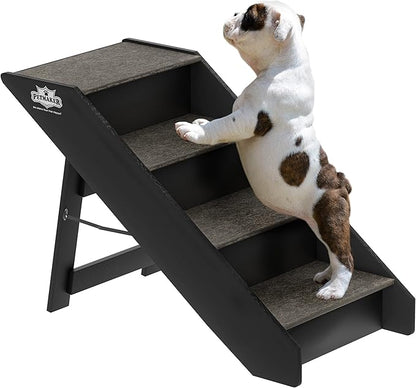 Pet Stairs - Home and Vehicle Nonslip Carpeted Dog Steps with 4-Step Design - for Puppies, Kittens, and Other Small Pets by PETMAKER (Gray)
