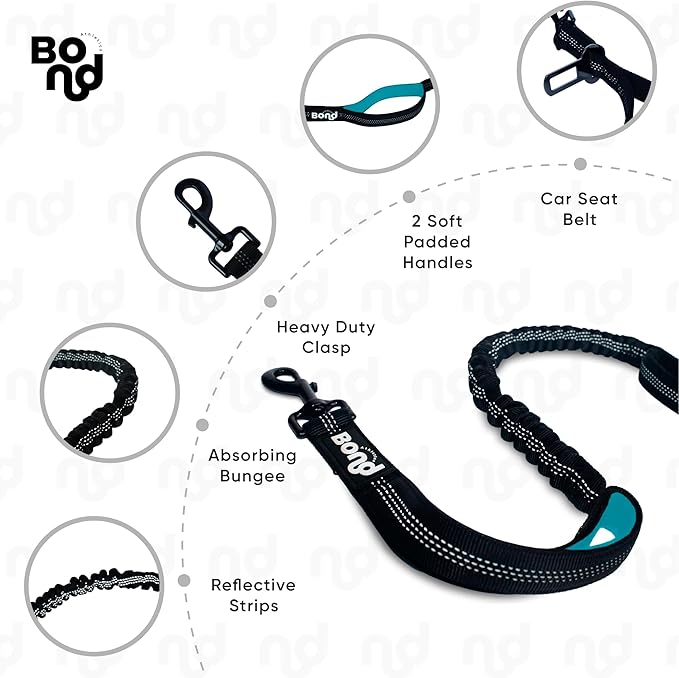 Bond - Blue Dog Running Leash Hands Free with Pouch, Hands Free Leash for Large Dogs, Pet Lead Running Belt for Walking & Canicross Belt, Includes Waist Jogging Fanny Pack & Pet Car Seat Belt Safety