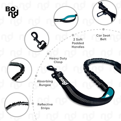 Bond - Blue Dog Running Leash Hands Free with Pouch, Hands Free Leash for Large Dogs, Pet Lead Running Belt for Walking & Canicross Belt, Includes Waist Jogging Fanny Pack & Pet Car Seat Belt Safety