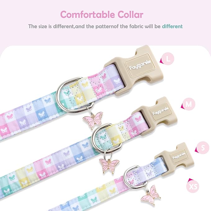 Faygarsle Pastel Butterfly Print Dog Collar, Adjustable with Quick-Release Buckle, Lightweight Summer Design for Small Medium Large Dogs Colorful S