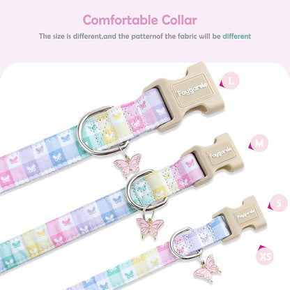 Faygarsle Pastel Butterfly Print Dog Collar, Adjustable with Quick-Release Buckle, Lightweight Summer Design for Small Medium Large Dogs Colorful S
