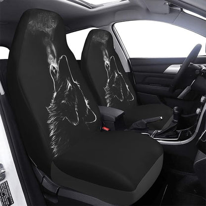 Foruidea Black 3D Wolf Car Seat Covers Universal 2 Pcs Auto Front Seat Cover Fit Most Cars,SUV,Sedan,Trucks