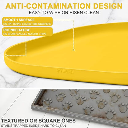 Silicone Pet Food Mat with Raised Edge for Food and Water Bowl, Dog Feeding Mats, Cat Food Trays for Floor Waterproof, Rubber Tray for Dogs and Cats, 22 x 14 x 0.8 Vivid Yellow