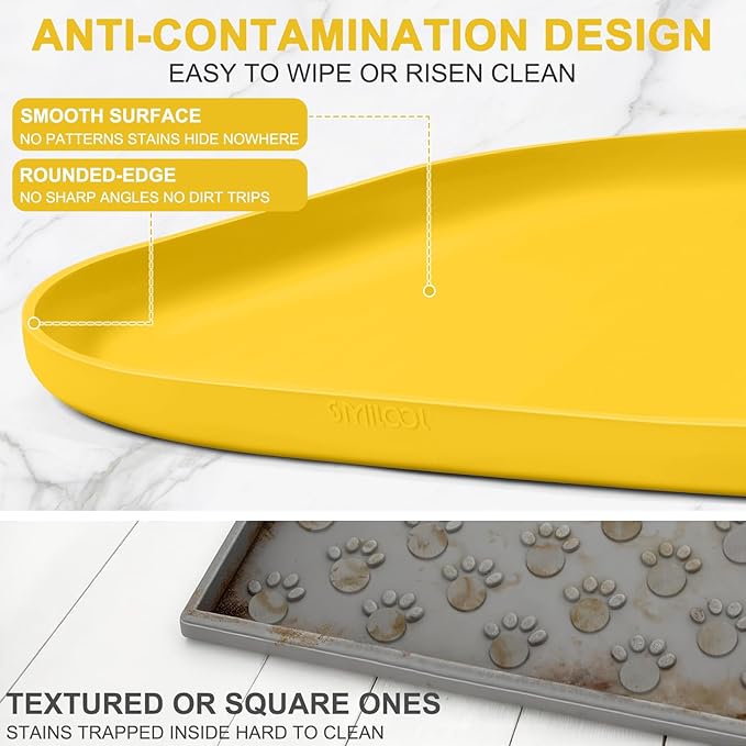 Silicone Pet Food Mat with Raised Edge for Food and Water Bowl, Dog Feeding Mats, Cat Food Trays for Floor Waterproof, Rubber Tray for Dogs and Cats, 24 x 16 x 0.8 Vivid Yellow