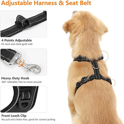 VavoPaw Dog Seat Belt Harness for Car, Dog Car Harness Adjustable Mesh Breathable & Dogs Seatbelt Safety Tether with Elastic Bungee for Small Medium Large Pets(Carbon Black, L)
