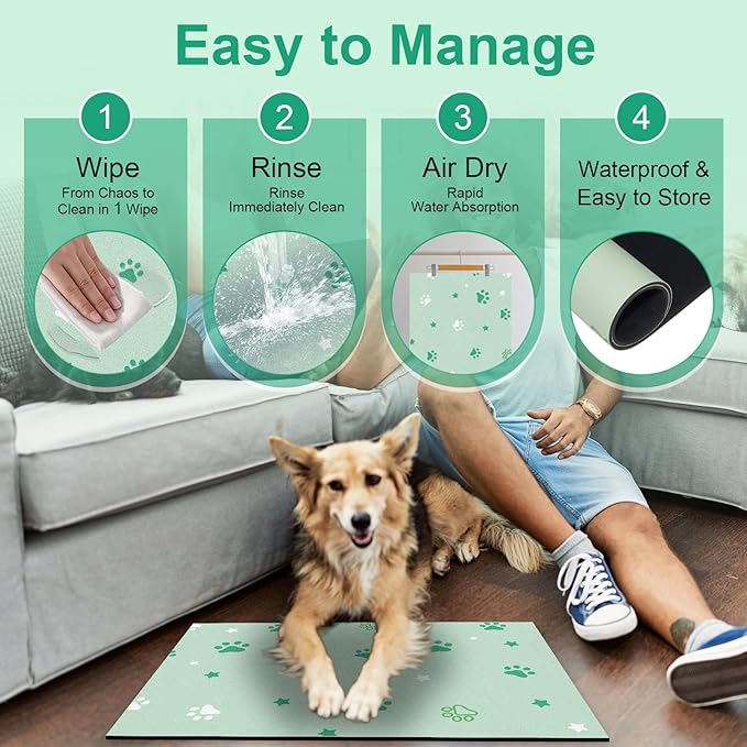 Pet Feeding Mats 16"x24"- Absorbent Dog Mat for Food and Water, Large Pet Food Mat, Rubber Mat for Dog Bowls, Pet Food Mats for Floor, Mat for Cat Food and Water Bowls