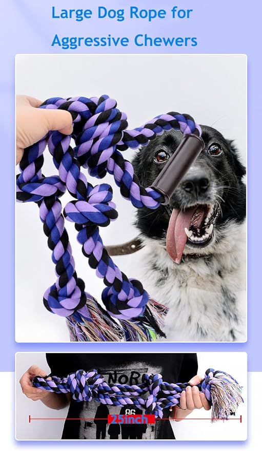 Large Dog Rope Toys for Aggressive Chewers Pitbull Tug of War Interactive Heavy Duty Outdoor Medium Large Breed XL Dog Chew Rope Strong Durable Dog Tug Toys Tough Pull Rope with Handle