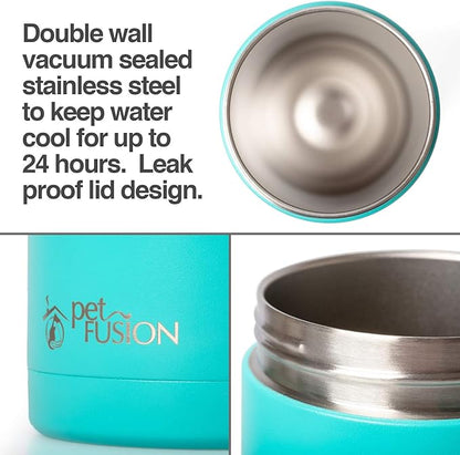 PetFusion Portable Dog Water Bottle & Dispenser (New-Large 22oz Dispenser) Insulated 2 Wall Stainless Steel- Optimal Cool Water Temp - Dog Travel Bottle