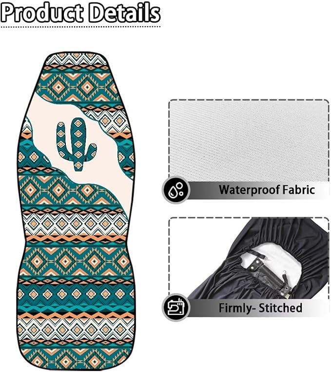 Car Accessories Car Seat Covers for Women Men Breathable Green Aztec Cactus Front Seat Cover All-Season Protection Universal Fit Trucks SUV Van Fashion Auto Interior