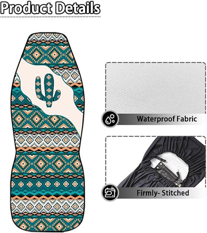 Car Accessories Car Seat Covers for Women Men Breathable Green Aztec Cactus Front Seat Cover All-Season Protection Universal Fit Trucks SUV Van Fashion Auto Interior