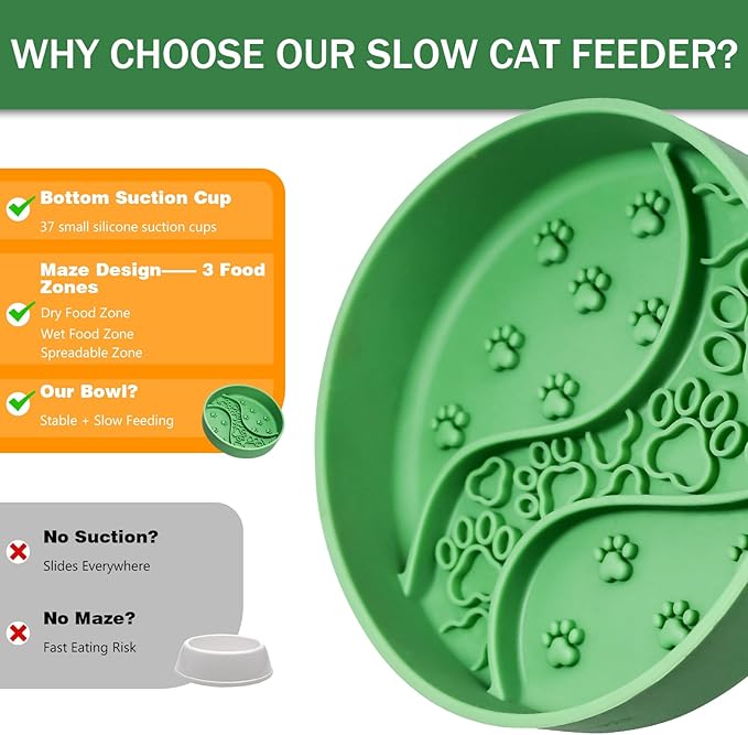 Silicone Slow Feeder Cat Bowl for Small Dogs, Strong Suction Cup Anti-Tip Anti-Choking Chew-Resistant Pet Feeding Bowls