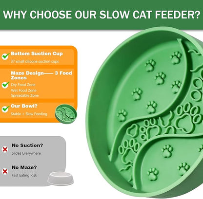 Silicone Slow Feeder Cat Bowl for Small Dogs, Strong Suction Cup Anti-Tip Anti-Choking Chew-Resistant Pet Feeding Bowls