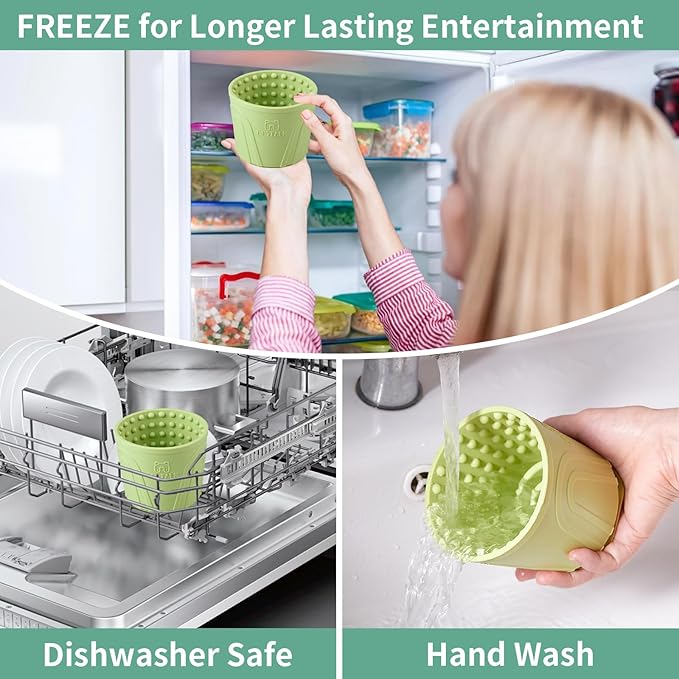 Dog Lick Bowl - Anxiety Relief Slow Feeder Lick Mat, Treat Dispenser, Non-Slip Enrichment Toy for Small, Medium and Large Breeds, BPA Free Silicone (Green, S)