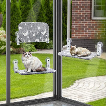 Cat Window Perch, Cordless Foldable Pet Hammock Bed Glow in The Dark, Glowing Stars & Moon Pattern Window Hammock for Overlooking for Kitten Removable Cover Cordless Window Bed for Indoor