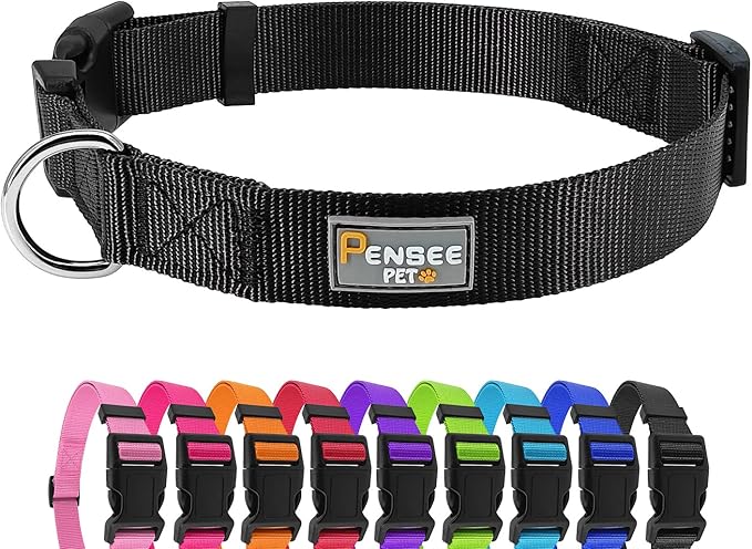 Dog Collar Black Basic Adjustable Dog Collars with Breathable Quick Release Nylon Pet Collar for Puppy Small Medium Large Dogs Boy