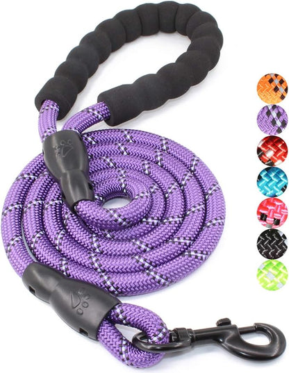 BAAPET 2/4/5/6 FT Dog Leash with Comfortable Padded Handle and Highly Reflective Threads for Small Medium and Large Dogs (5FT-1/2'', Purple)