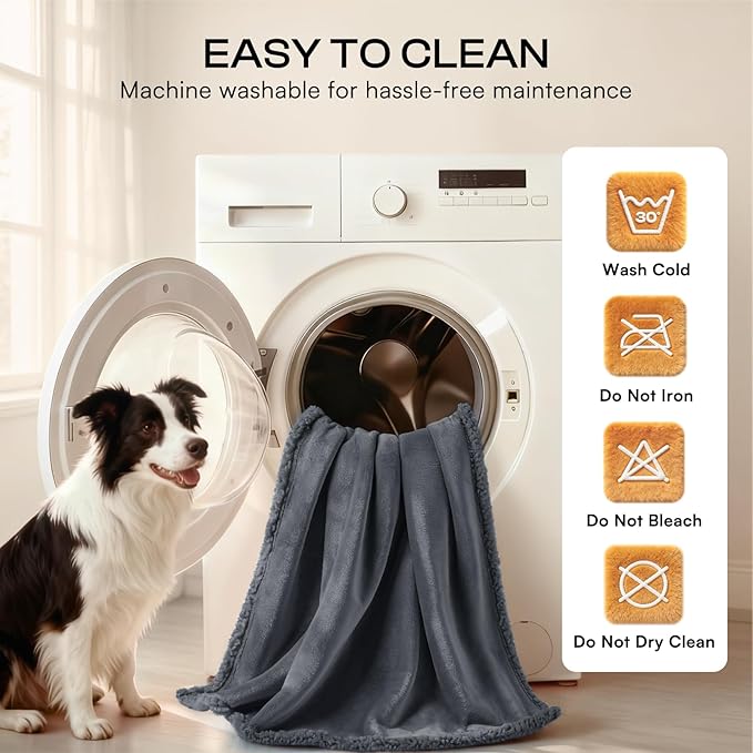 Waterproof Pet Blanket, Liquid Pee Proof Dog Blanket for Sofa Bed Couch, Reversible Sherpa Fleece Furniture Protector Cover for Small Medium Large Dogs Cats, Dark Gray Small（40" x 28"）