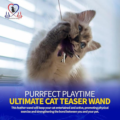 Pet Fit For Life Cat Feather Wand Toys – Interactive Cat Wand Toy for Indoor Pets | 2 Feather Attachments | Promotes Animal Health & Fitness, Made w/Soft & Durable Materials | Gift (Red)