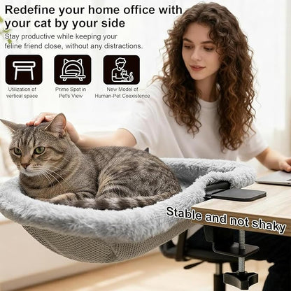 Desktop Cat Hammock Bed, Small Kitten Table Perch, Space-Saving for Living Room Indoor Office Home Bedroom Table Rest Play Gear Power Electric Unit Accessory Blower Personal Tool Box Kit Household