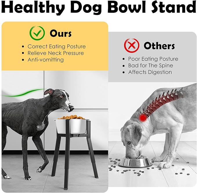 SHAINFUN Raised Dog Bowl Stand, Adjustable Height & Width, Single Elevated Food Water Holder, Bowl Not Included