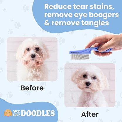We Love Doodles Flea Comb for Dogs and Metal Dog Grooming Comb | Dog Face Comb | Fine Tooth Tear Stain Remover Metal Comb | Removes Tangles & Matts | Dematting Pet Combs | Detangler for Matted Hair