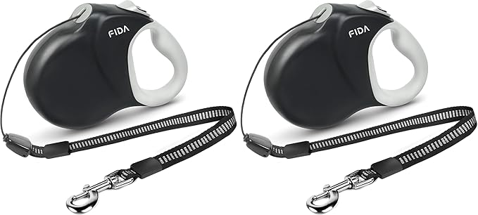 Fida Upgraded Retractable Dog Leash 30ft, Heavy Duty Pet Walking Leash for Medium/Large Breed up to 110 lbs, 360° Tangle-Free Long Retract Dog Lead, Soft Grip, One-Hand Brake, Black (Pack of 2)