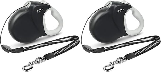 Fida Upgraded Retractable Dog Leash 30ft, Heavy Duty Pet Walking Leash for Medium/Large Breed up to 110 lbs, 360° Tangle-Free Long Retract Dog Lead, Soft Grip, One-Hand Brake, Black (Pack of 2)