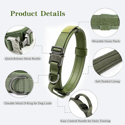 Xqpetlihai Tactical Dog Collar Adjustable Military Nylon Dog Collar with Control Handle and Heavy Duty Metal Buckle for Medium and Large Dogs (Green,XXL)