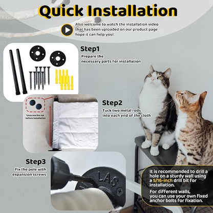 Cat Hammock Wall Mounted, 22.83 x 12.44 inch Wall Mounted Cat Shelves, Metal Brackets Cats Beds for Sleeping, Playing, Climbing and Resting Stabilized Wall Furniture for Medium-Sized Cats
