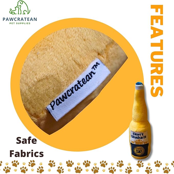 7" Squeaky Plush Toy for Puppies Small Dogs Self Etertainment Washable Soft Made [PET ONLY] (Beer Bottle)