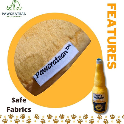 7" Squeaky Plush Toy for Puppies Small Dogs Self Etertainment Washable Soft Made [PET ONLY] (Beer Bottle)
