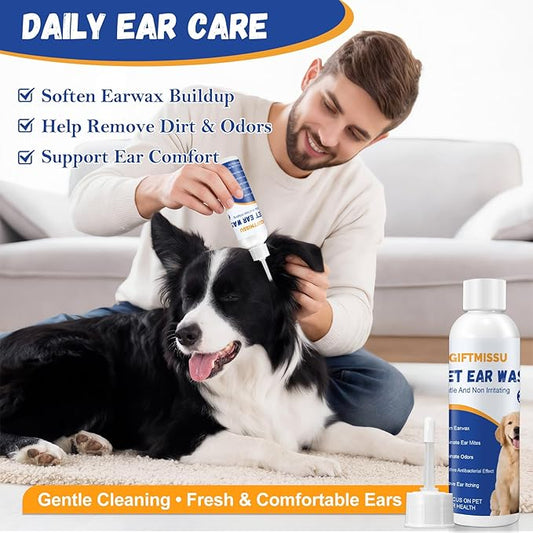 4 fl oz Dog Ear Cleaner Solution, Gentle Ear Wash for Dogs and Cats, Pet Ear Cleaner for Routine Ear Cleaning and Care, Ideal for Regular Pet Grooming Use