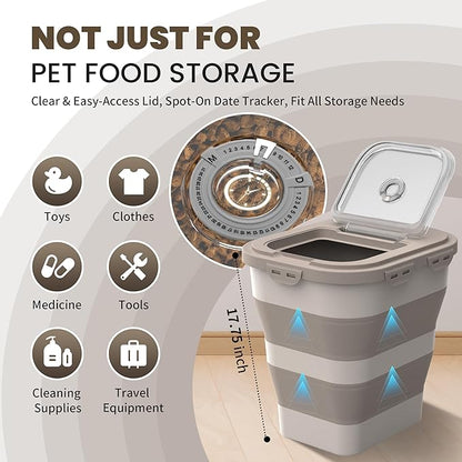 35-40 Lbs Airtight Dog Food Storage Container, Collapsible Dog Food Container with Lid, Wheels, Date Track, Large Pet food storage Container for Rice,Flour,Sugar,Dog Food Scoop,2PCS Containers