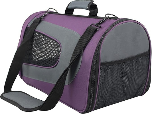 EliteField Deluxe Soft Pet Carrier (3 Year Warranty, Airline Approved), Multiple Sizes and Colors Available (18" L x 10" W x 11" H, Purple+Gray)