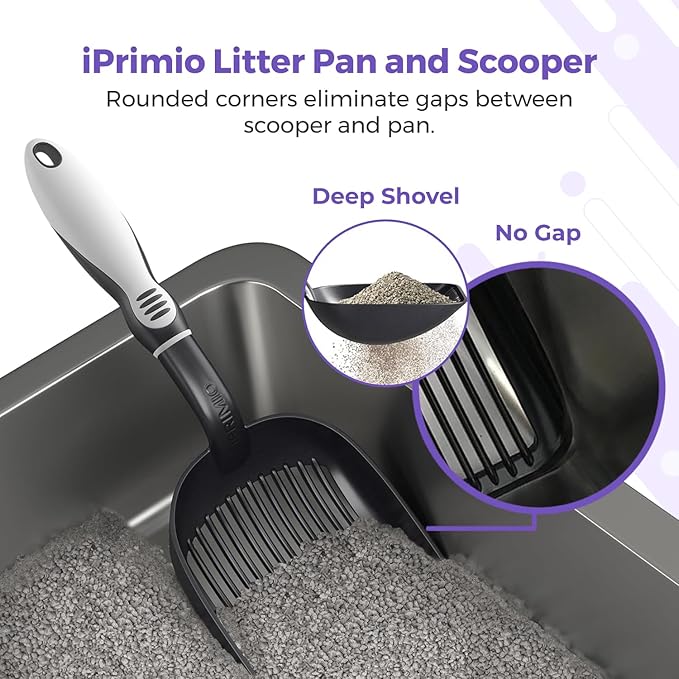 iPrimio XL Stainless Steel Litter Box for Cats with Enclosure and 1 Scooper - Easy to Clean, High-Sided Litter Box for Extra Litter Scatter Protection - XL Size for Big Cats - 23.5"x15.5"x6"