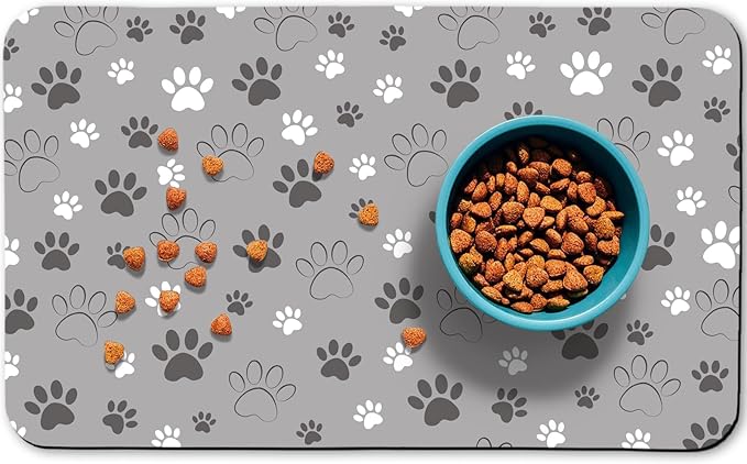 Dog Food Mat, Absorbent Water Bowl Mats Cat Pet Feeding Placemats Light Gray 12 * 20 inch