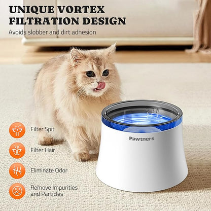 Pawtners Dog Water Fountain, 1 Gallon Dog Water Bowl Dispenser for Small Medium Large Cats, Automatic No Spill Dog Water Bowl with Vortex Filter, Deep Drinking Area and Quiet Pump