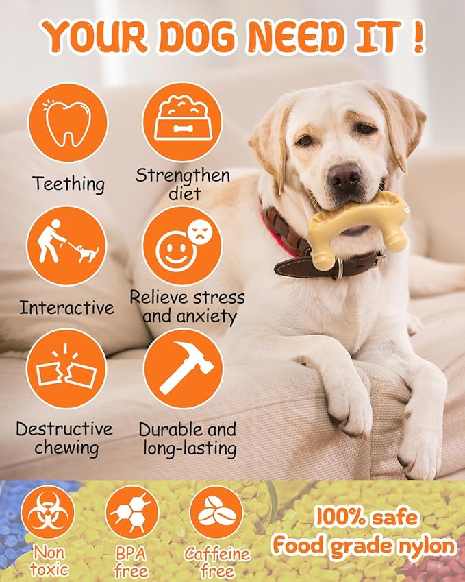 Dog Toys for Aggressive Chewers Large Medium Breed, Interactive Treat Dispenser Chew Toy to Keep Dogs Busy, Indestructible Durable Nylon Teething Bones