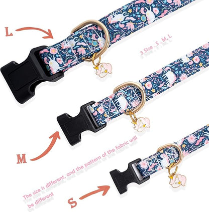 Faygarsle Cotton Designer Dogs Collar Cute Unicorn Dog Collars for Girl Female Small Medium Large Dogs with Unicorn Charms M