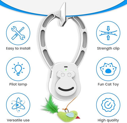 Interactive Cat Toys for Indoor Cats, Automatic Hanging Feather Cat Toy with Realistic Fluttering & Quiet Motor, USB Rechargeable Door Mounted Feather Wand for Bored Kittens & Adult Cats (Blue)