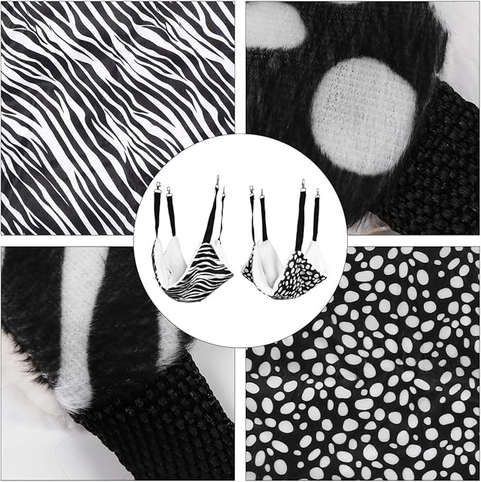 2pcs Reversible Cat Hammock Bed with Breathable Fabric 35x35cm, Hanging Pet Sleeping Bed for Indoor Cats, Black White Polka Dot and Zebra Pattern Pet Nest