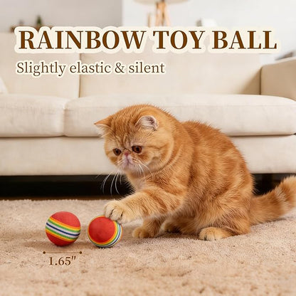 Cat Toys for Indoor Cats, a Set of 25 Interactive cat Toys, Including Colorful Springs, Squeaky Balls, Rainbow Balls, Feather Bouncy Balls, Bell Balls, and Many Other Kitten Toys.