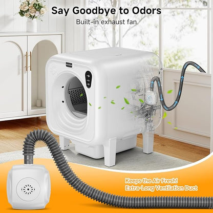 Self Cleaning Litter Box, Extra Large Automatic Cat Litter Box Self Cleaning for Multiple Cats, App Control, Safety Protection, Ultra-Quiet,Includes Trash Bags,White