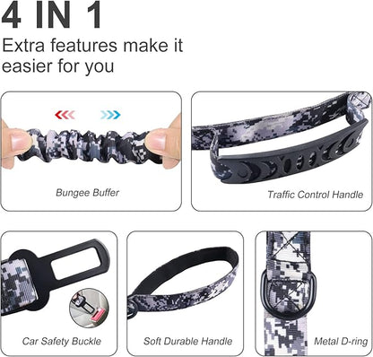 Hotsky Tactical Dog Leash Heavy Duty for Medium Large Dogs that Pull,4-6Ft Strong Bungee Shock Absorbing No Pull Dog Leash with Padded Double Handle and Car Seatbelt,ACU