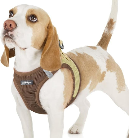rabbitgoo Small Dog Harness, Step-in Soft Mesh Puppy Vest with Safety Buckle, Breathable Reflective Pet Harness for Small Sized Dogs, Brown & Beige M