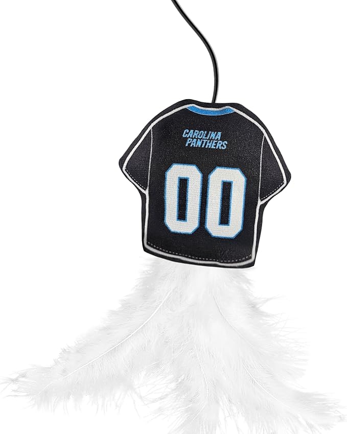 NFL Carolina Panthers Team Jersey Wand with CAT NIP, Cat Toy Jersey Shaped Plush Teaser Toy for Cats & Kittens - Interactive Pet Toy for Play & Exercise