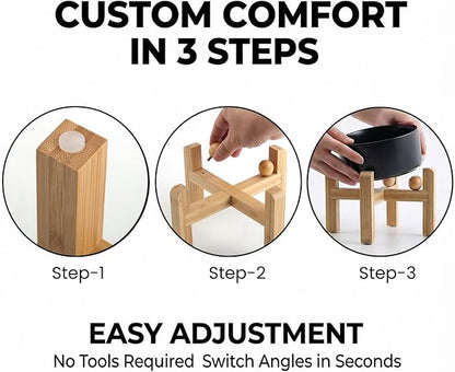 hjn Elevated Ceramic Dog Bowl/Raised Ceramic Dog Bowls with Bamboo Stand, 15°Slanted Raised Pet Feeder for Small Medium Dogs and Cats, Non-Slip Heavy Weighted Design (Black, 3.6Cup)