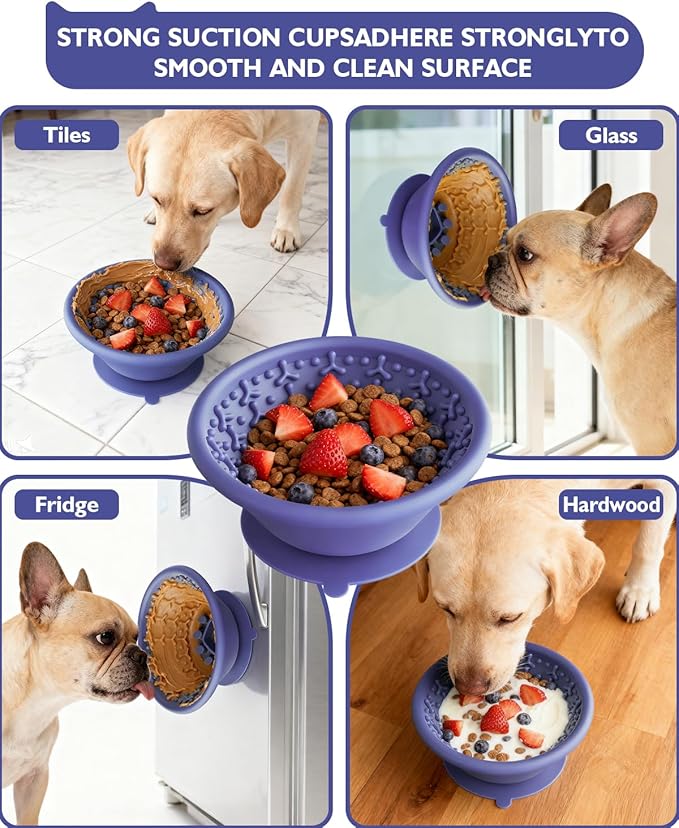 Dog Lick Bowl, Non-Slip Slow Feeder Licking Mat & Treat Dispenser (Wide Bowl Mouth w/Inlaid Stainless Steel Ring) - Interactive Toys, Anxiety Reducer, Freeze Bone for Dogs, BPA Free Silicone