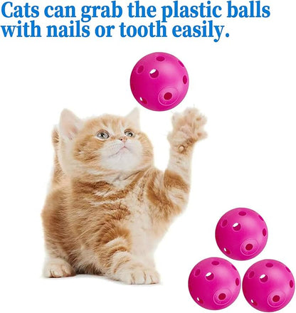 12Pcs Cat Ball Toy, Low Noise No Bells Holey Plastic Cat Balls, Funny Interactive Cats Toys for Indoor Cats, Firm Toy Balls for Kitten Puppy Ferret Bird (1.65", Hot Pink)
